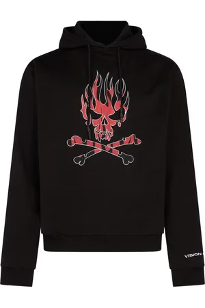 Vision Of Super Sweatshirts & Hoodies, Herr, XL, Bomull, Skull Print Lättvikts Hoodie Svart/Röd