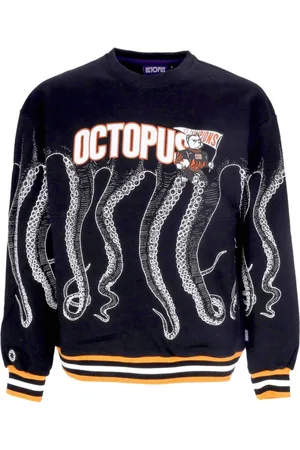 Octopus Sweatshirts & Hoodies, Herr, XL, Bomull, Svart lättvikts crewneck sweatshirt