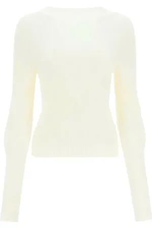 Low Classic Stickade tröjor & koftor, Dam, S, Rayon, Vit Stickad Topp