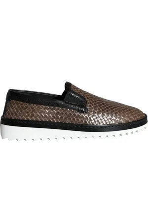 Dolce & Gabbana Skor, Herr, 40 1/2 EU, Läder, Brun Svart Läder Vävda Loafers
