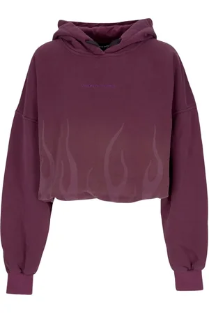 Vision Of Super Sweatshirts & Hoodies, Dam, M, Bomull, Flames Cropped Hoodie Grape Wine