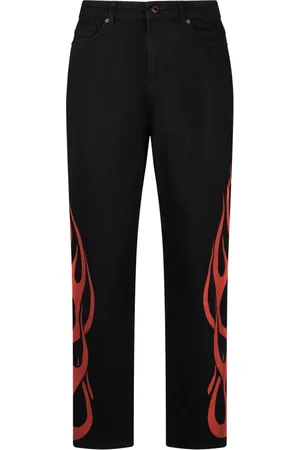 Vision Of Super Jeans, Herr, W36, Bomull, Flames Svart/Röd Jeans med Tribal Print