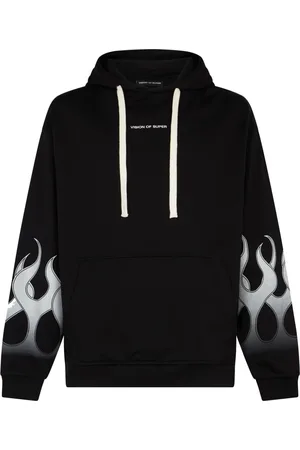 Vision Of Super Sweatshirts & Hoodies, Herr, L, Bomull, Flames Lättvikts huvtröja Svart/Vit