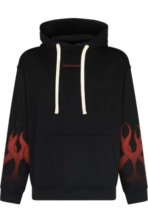 Vision Of Super Sweatshirts & Hoodies, Herr, S, Bomull, Flames Hoodie Svart/Röd