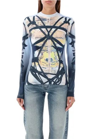 Y / PROJECT Topp, Dam, S, Bondage Print Top Blå Svart