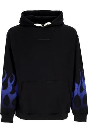 Vision Of Super Sweatshirts & Hoodies, Herr, XL, Bomull, Lättvikts Flames Hoodie Svart/Blå