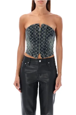 MISBHV Topp, Dam, L, Denim, Mörkblå Jacquard Denim Korsett Topplagg