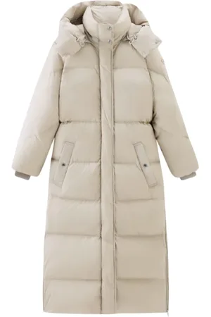 Woolrich Kappa, Dam, S, Lång Parka i Mjölkig Kräm