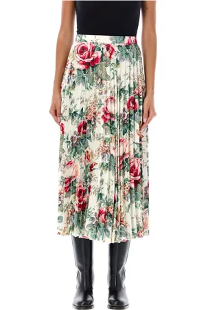 JUNYA WATANABE Kjol, Dam, M, Blommig Veckad Midi Kjol Off Whte/rosa