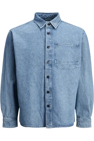 JACK & JONES Skjorta, Herr, L, Bomull, Blå Enkel Knäppt Herrskjorta