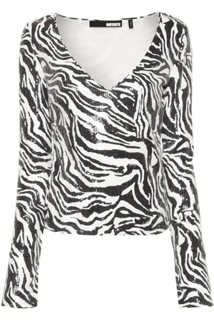 ROTATE Topp, Dam, L, Polyester, Zebra Print Sequin T-shirt