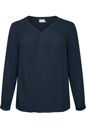 Kaffe Blusar & Skjortor , Dam, 5Xl, Midnight Marine Långärmad Blus
