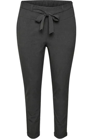 Kaffe Byxor, Dam, 2Xl, Elastisk Midja Bältebyxor Mörkgrå