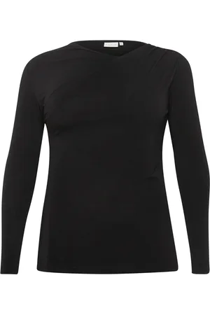Kaffe Topp, Dam, M, Elegant Draperad Jerseyblus Svart