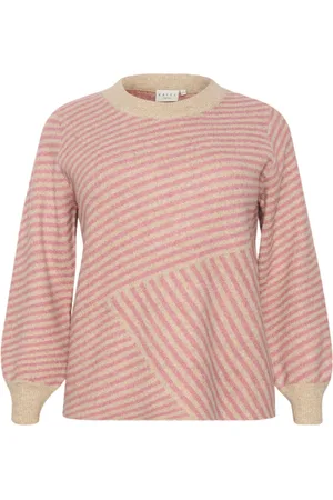 Kaffe Stickade tröjor & koftor, Dam, S, Nylon, Fjäder Grå Mel. / Rosa Stickad Tröja