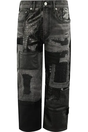 JUNYA WATANABE Jeans, Dam, M, Denim, Patchwork Denim Jeans med Distressed Finish