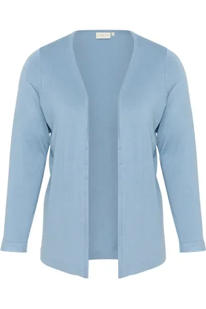Kaffe Stickade tröjor & koftor, Dam, S, Denim, Öppen Front Cardigan Faded Denim