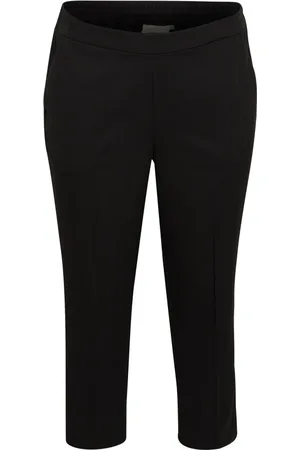 Kaffe Byxor, Dam, 5Xl, Polyester, Svarta Cropped Byxor med Elastisk Midja