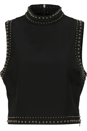 Gestuz Topp, Dam, L, Polyester, Svart Crop Top med Hög Hals