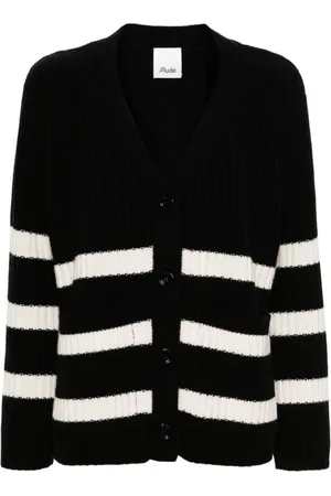 Allude Stickade tröjor & koftor, Dam, M, Kashmir, Randig Cashmere Cardigan Sweater
