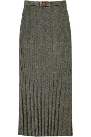Twin-Set Kjol, Dam, S, Polyester, Räfflad Midi Kjol med Lurex