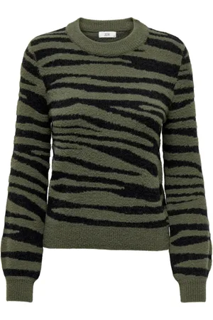JACQUELINE DE YONG Stickade tröjor & koftor, Dam, S, Polyester, Grön Leopard Stickat Långärmad
