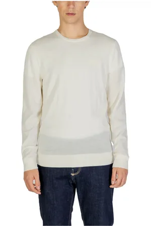Calvin Klein Stickade tröjor & koftor, Herr, M, Vit Ullstickad Rund Hals Tröja