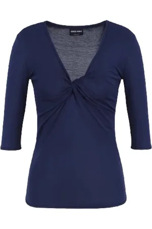 Giorgio Armani Blusar & Skjortor , Dam, S, Blå V-ringad Torchon Tröja