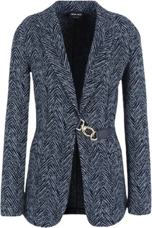 Giorgio Armani Jacka, Dam, S, Läder, Blå Chevron Jacquard Jacka