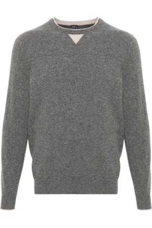 FEDELI Stickade tröjor & koftor, Herr, S, Kashmir, Grå Crew Neck Ulltröja