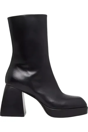 NODALETO Skor, Dam, 37 1/2 EU, Läder, Svarta ankelboots med fyrkantig klack