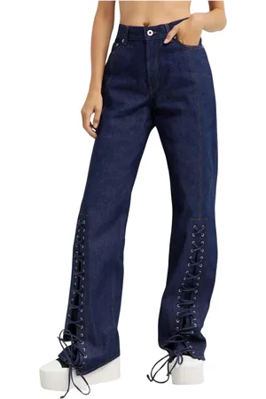 Jean Paul Gaultier Jeans, Dam, W29, Bomull, Marinblå Snörning Wide Leg Jeans