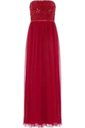 Needle & Thread Klänning, Dam, S, Polyester, Röd Maxi Axelbandslös Klänning