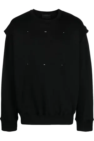 HELIOT EMIL Sweatshirts & Hoodies, Herr, S, Bomull, Svart Stickat Crewneck Stilren Bekväm