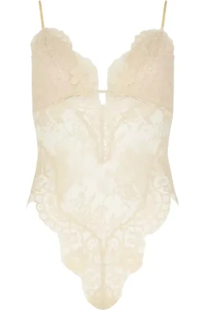 ZIMMERMANN Topp, Dam, M, Organza, Kräm Blonde V-ringad Body Illustration