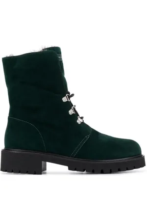 Giuseppe Zanotti Skor, Dam, 37 EU, Läder, Gröna Läderkängor med Päls