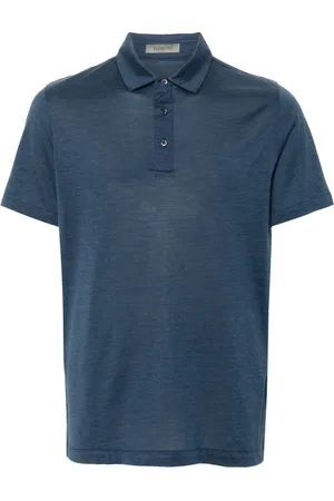 corneliani Topp, Herr, M, Bomull, Blått Sidensbomull Polo Skjorta