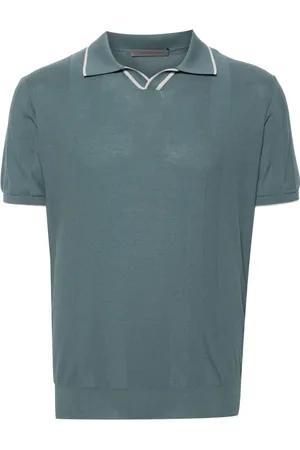 corneliani Topp, Herr, L, Bomull, Grön Avslappnad Polo Skjorta