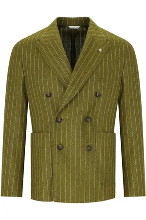 Manuel Ritz Jacka, Herr, M, Bomull, Grön Pinstriped Dubbelknäppt Jacka