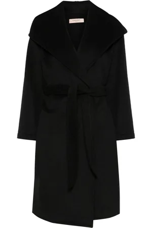 Twin-Set Kappa, Dam, M, Polyester, Svart bältesrock med sjalkrage