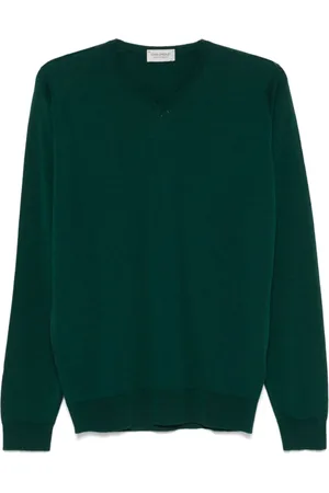 JOHN SMEDLEY Stickade tröjor & koftor, Herr, M, Skoggrön Merinoulltröja