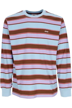Obey Sweatshirts & Hoodies, Herr, XL, Bomull, Randig långärmad tröja Himmelblå