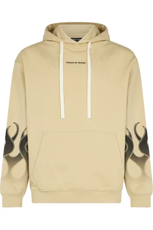 Vision Of Super Sweatshirts & Hoodies, Herr, XL, Bomull, Flames Hoodie Sand/Svart