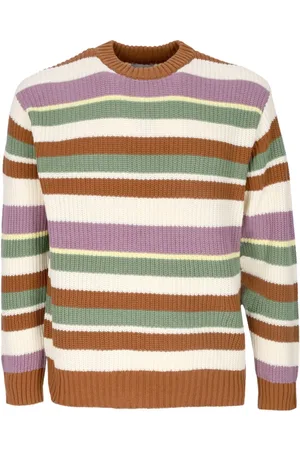 Obey Stickade tröjor & koftor, Herr, XL, Bomull, Randig Crewneck Sweater Butterscotch Multi