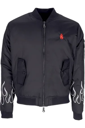 Vision Of Super Jacka, Herr, S, Polyester, Flames Broderad Bomberjacka Svart/Vit
