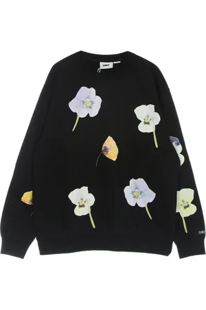 Obey Sweatshirts & Hoodies, Herr, S, Bomull, Blommigt Crewneck Sweatshirt Svart