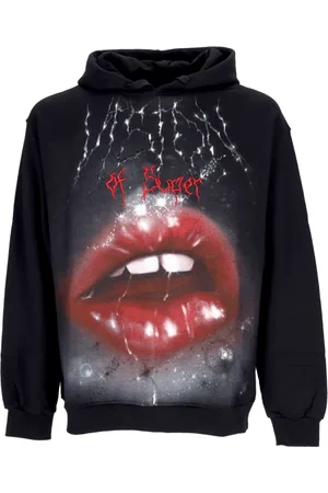 Vision Of Super Sweatshirts & Hoodies, Herr, L, Bomull, Svart Rock Mouth Print Hoodie