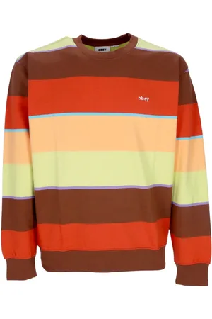 Obey Sweatshirts & Hoodies, Herr, M, Bomull, Randig Crewneck Sweatshirt Sepia Multi