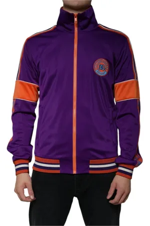 Dolce & Gabbana Sweatshirts & Hoodies, Herr, S, Polyester, Lila Tröja med Dragkedja och Logotyp