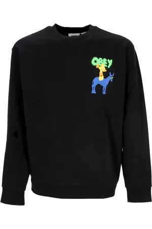 Obey Sweatshirts & Hoodies, Herr, XL, Bomull, Lätt Crewneck Sweatshirt Svart Fransk Terry